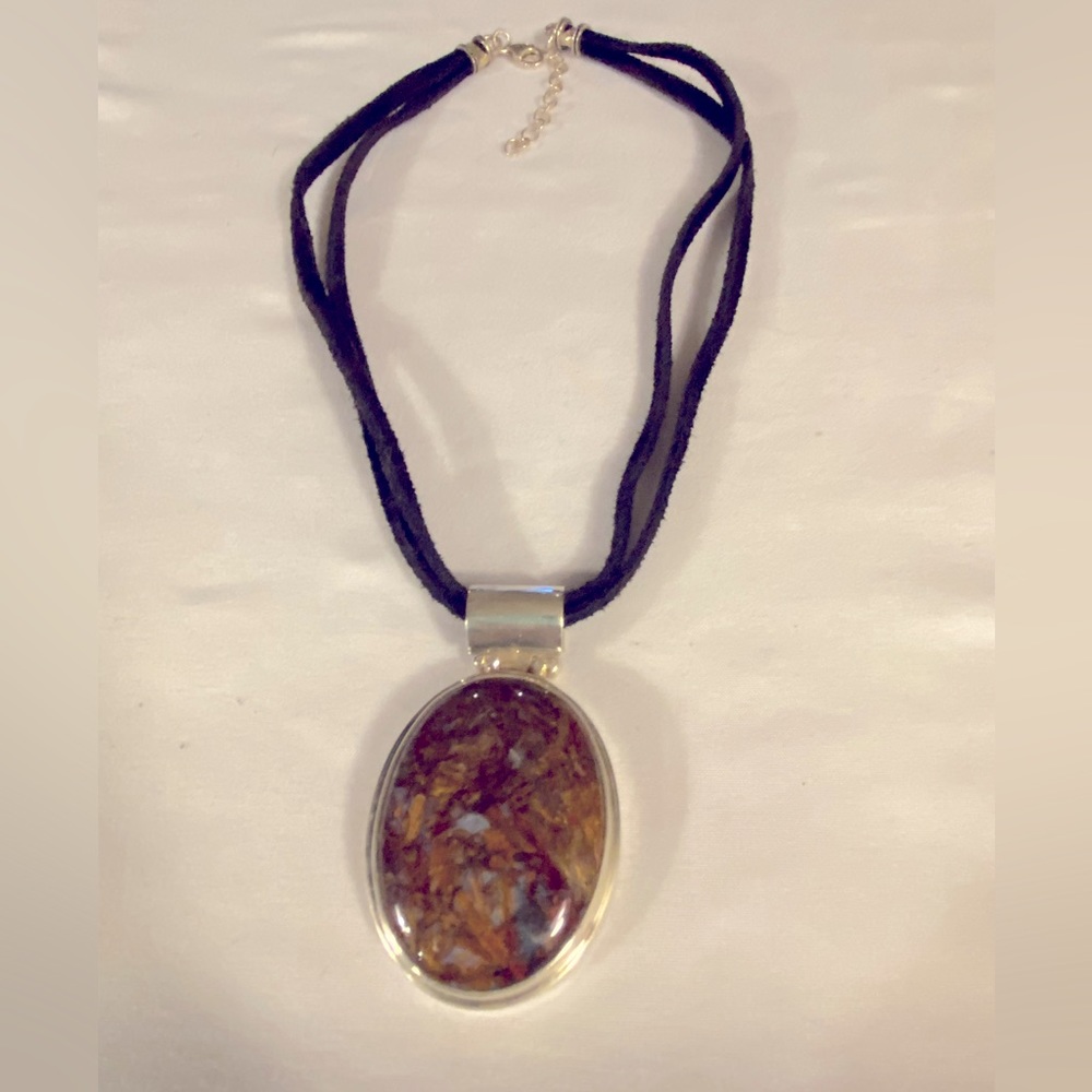 EXEX Sterling Silver Leather Pendant